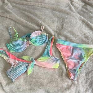 Dippin Daisy: 3pcs Pastel Tie-Dye Ribbed Bikini Set